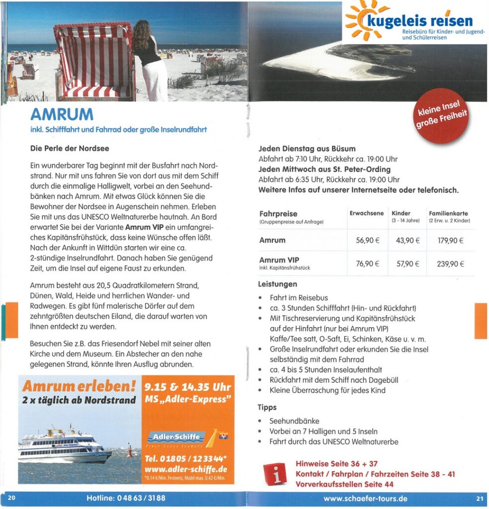 Informationen für einen Tagesausflug Schulklasse Insel Amrum mit Inselrundfahrt