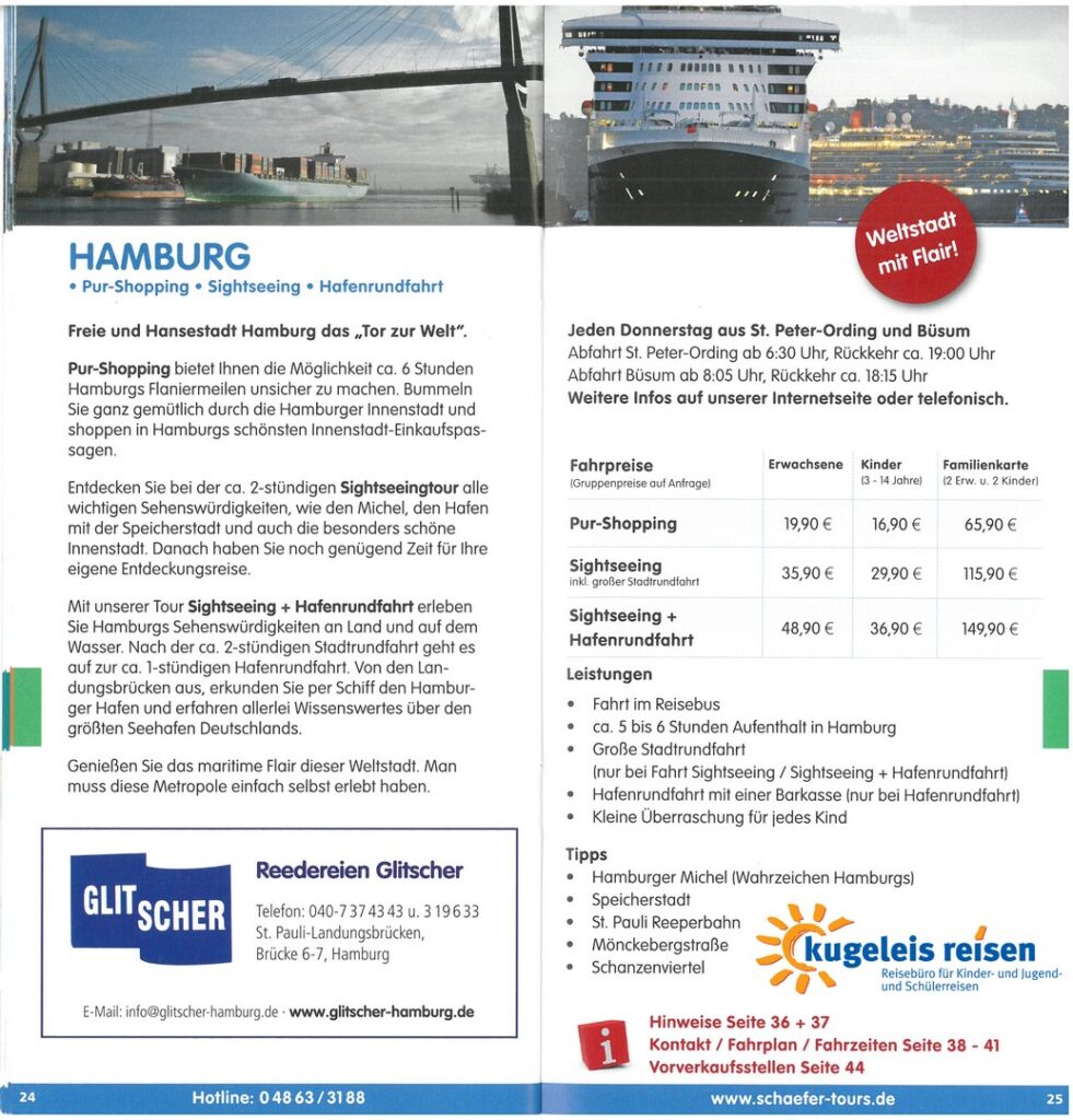 Informationen Schulklasse Tagesausflug nach Hamburg Sightseeing Hafenrundfahrt