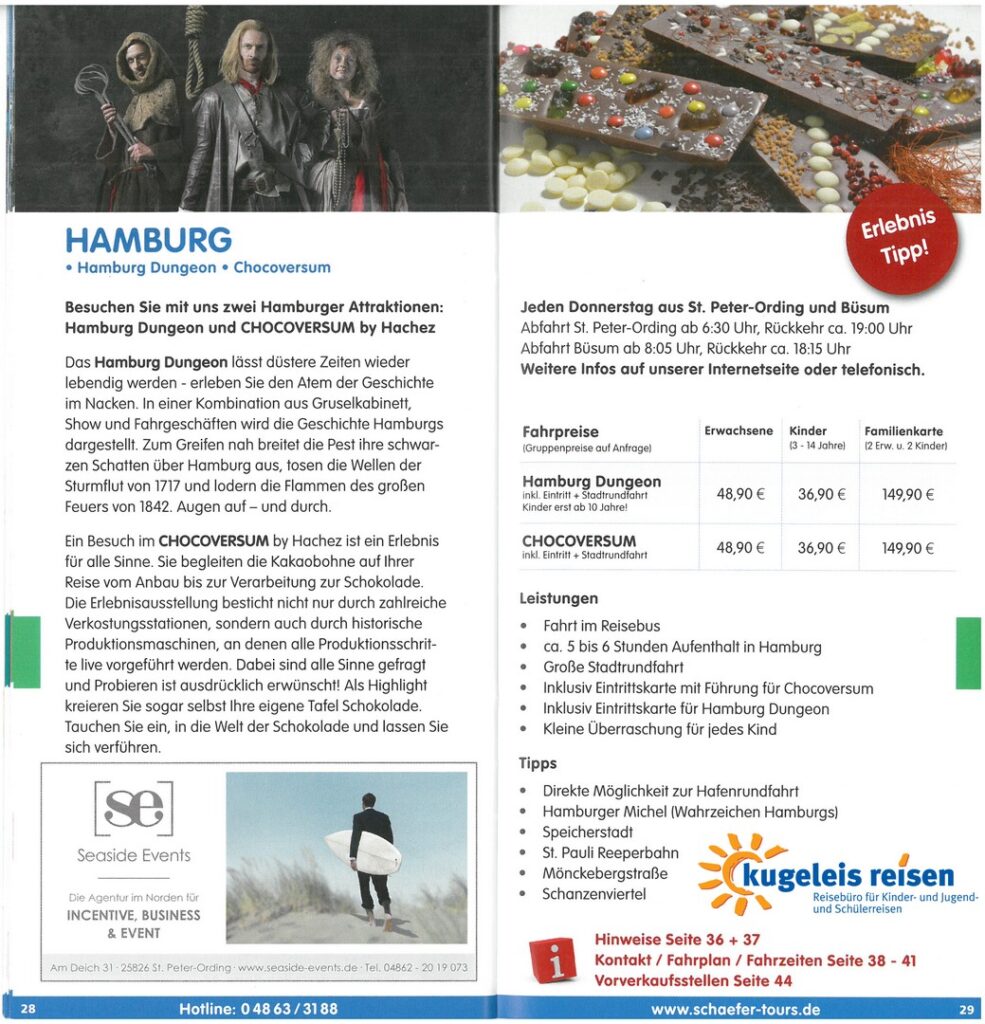 Informationen Klassenfahrt Tagesausflug nach Hamburg Dungeon Chocoversum