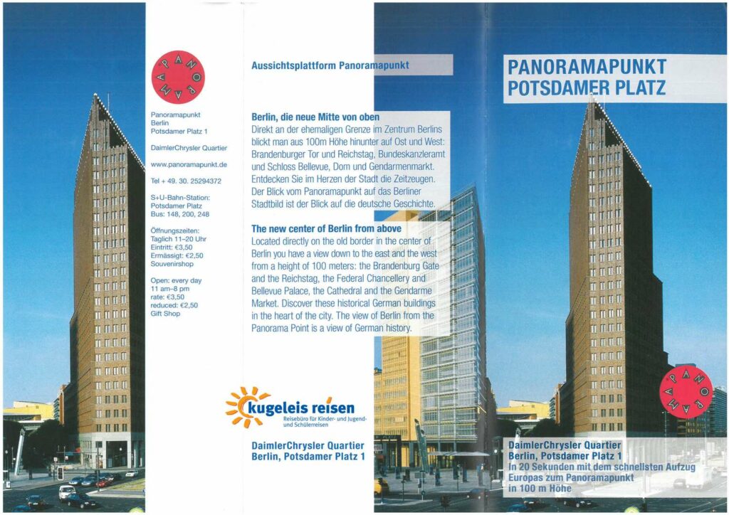 Information Schulklasse Klassenfahrt Berlin Panoramapunkt Potsdamer Platz