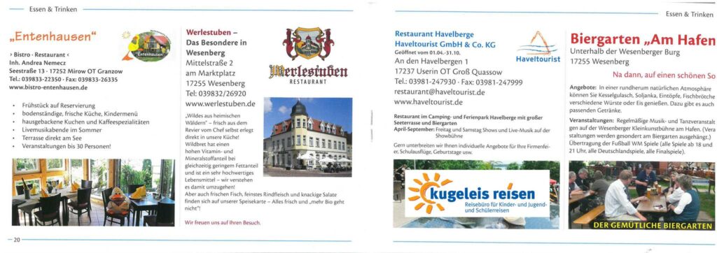 Entenhausen, Bistro-, Restaurant, Werlestuben Restaurant, Biergarten am Hafen, Resraurant Havelberge