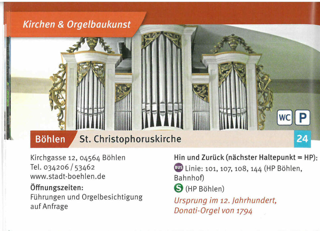 St. Christopheruskirche Böhlen – Ursprung im 12. Jahrhundert, Donati-Orgel von 1794