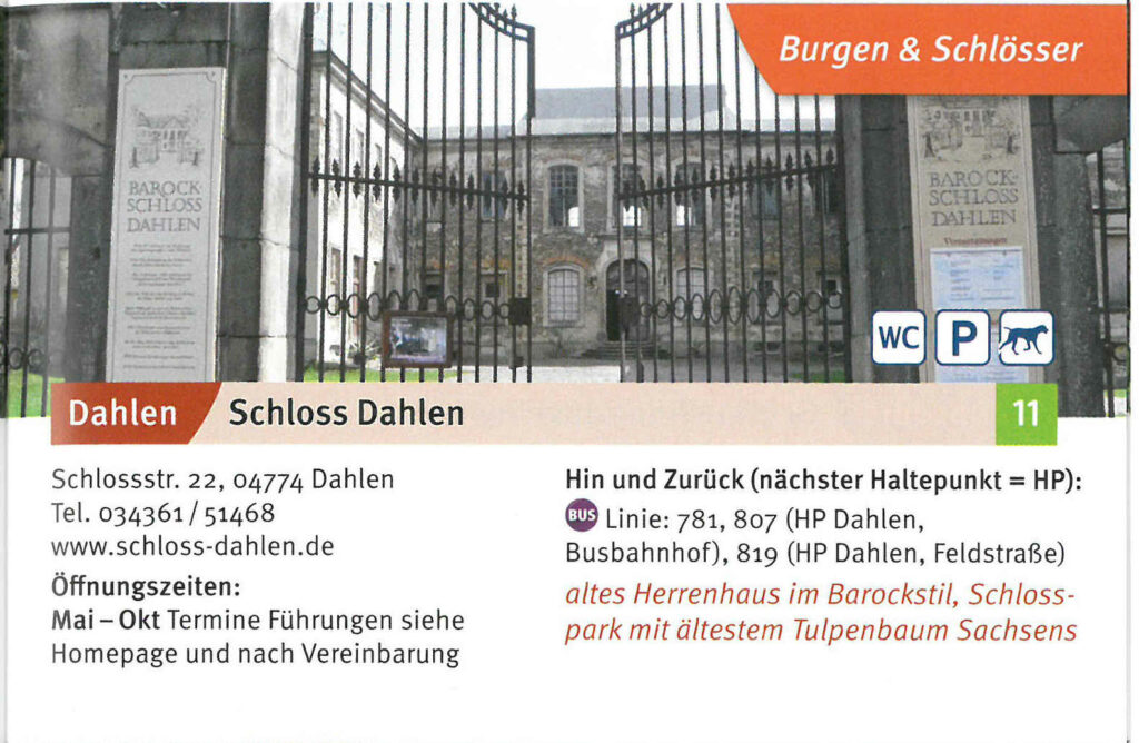Altes Herrenhaus iin Dahlen m Barockstil, Schlosspark mit ältesten Tulpenbaum Sachsens.