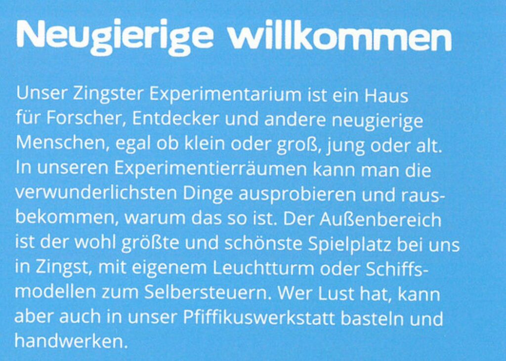 Information Landheimfahrt Experimentarium Zingst